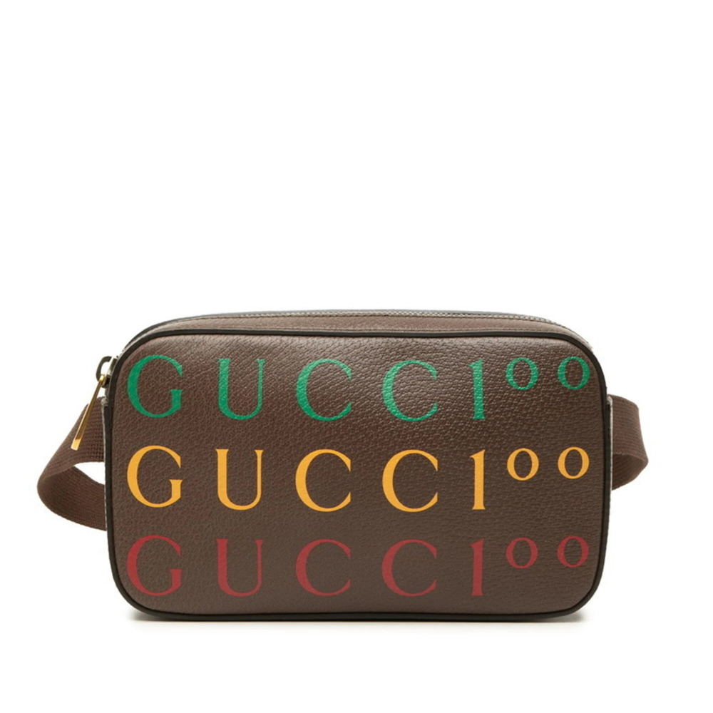 Gucci 100th Anniversary Logo Waist Bag/Body Bag 602695 Brown Leather Women's ...